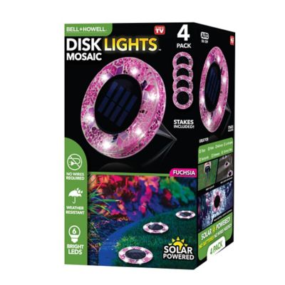 Image showing  Mosaic Disk Lights Solar Powered Pink LED Path Lights (4-Pack)