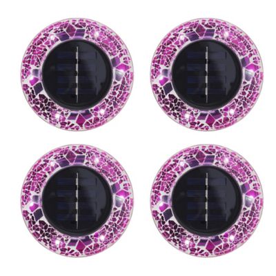 Image showing  Mosaic Disk Lights Solar Powered Pink LED Path Lights (4-Pack)
