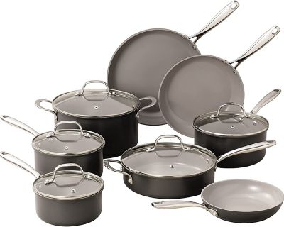 Granitestone Professional 13-Piece Aluminum Hard Anodized Diamond and Mineral Coating Nonstick Cookware Set in Grey