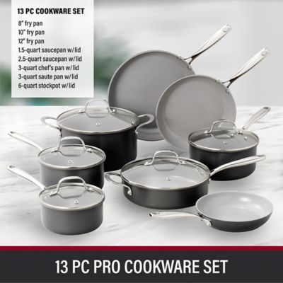 Image showing  Professional 13-Piece Aluminum Hard Anodized Diamond and Mineral Coating Nonstick Cookware Set in Grey
