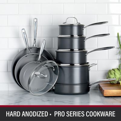 Image showing  Professional 13-Piece Aluminum Hard Anodized Diamond and Mineral Coating Nonstick Cookware Set in Grey