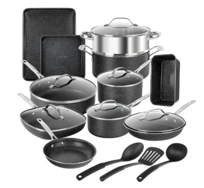 Granitestone 20 pc. Aluminum Ultra-Durable Non-Stick Diamond Infused Cookware and Bakeware Set - Black