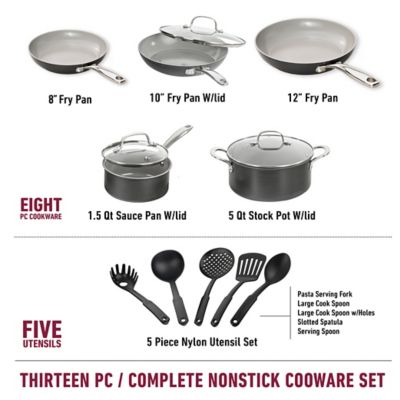 Image showing  Professional 13-Piece Hard Anodized Aluminum Ceramic Non-Stick Cookware Set in Grey