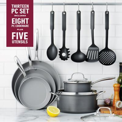 Image showing  Professional 13-Piece Hard Anodized Aluminum Ceramic Non-Stick Cookware Set in Grey