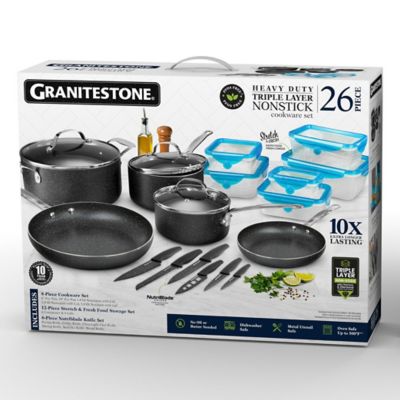 Granitestone 26-Piece Aluminum Ultra-Durable Nonstick Kitchen In A Box Cookware Set with Knives and Containers