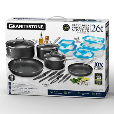 Granitestone Aluminum Ultra-Durable Nonstick Kitchen In A Box Cookware Set with Knives and Containers, 26 pc.