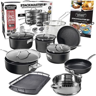 Granitestone 15 pc. Stackmaster Pro Series Stackable Cookware Set - Hard Anodized, Non-Stick Gift