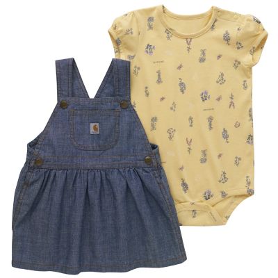 Carhartt Baby Girls' Print Short-Sleeve Bodysuit and Denim Jumper Set, 2 pc.