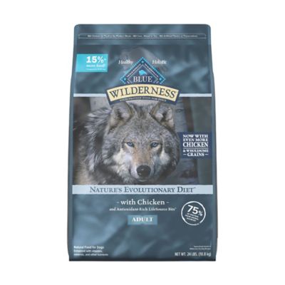 Blue Buffalo Wilderness High Protein Natural Adult Dry Dog Food plus Wholesome Grains, Chicken 24 lb. bag This is my dogs favorite food and tractor always has it in stock