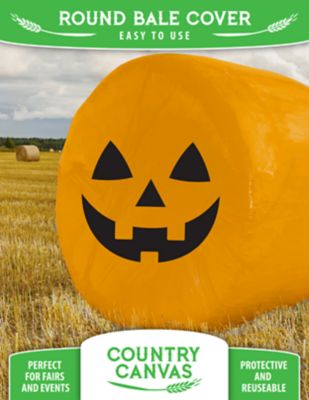 Country Canvas Holiday Bale Cover, 4 in. x 8.5 in. x 11 in., Black/Orange, Pumpkin Face