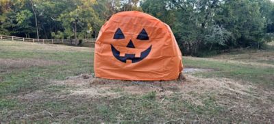 Image showing  Holiday Bale Cover, 4 in. x 8.5 in. x 11 in., Black/Orange, Pumpkin Face
