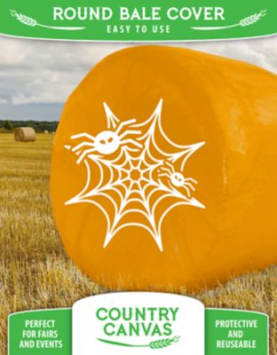 Country Canvas Hay Bale Covers, Orange with Spider Web