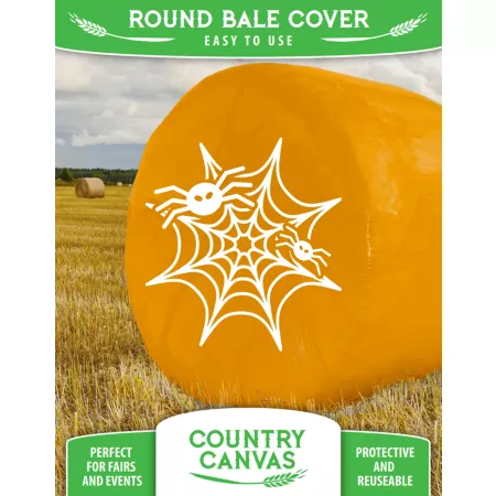 Country Canvas Hay Bale Covers Orange with Spider Web Bale Wraps & Covers