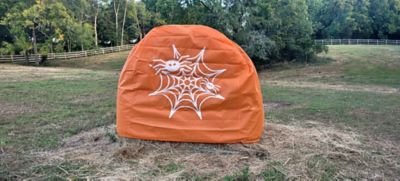 Image showing  Hay Bale Covers, Orange with Spider Web