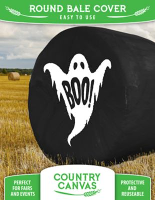 Country Canvas Hay Bale Cover, Black with Ghost