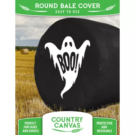 Country Canvas Hay Bale Cover Black with Ghost Bale Wraps & Covers