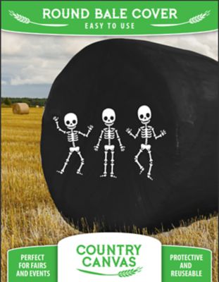 Country Canvas Hay Bale Cover, Black with Skeletons