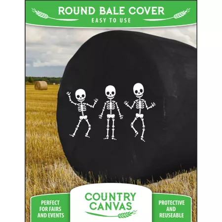 Country Canvas Hay Bale Blanket Black with Skeletons Bale Wraps & Covers