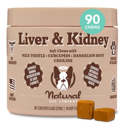 Natural Dog Company Liver & Kidney Chews for Dogs, 90 Count We have tried two other very expensive liver supplements and they made our dog drink lots of water and he was just not himself