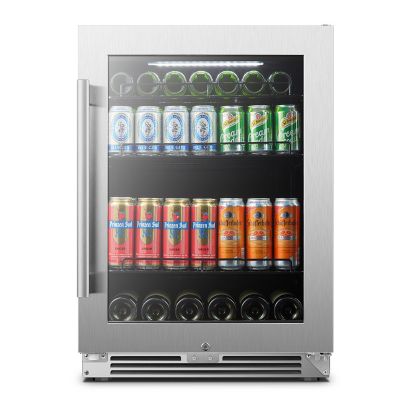 LanboPro Stainless Steel Undercounter Beverage Refrigerator 118 Can Capacity Triple-Layer Tempered Glass Door