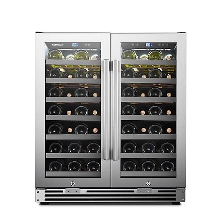 LanboPro Stainless Steel Dual Zone Wine Cooler - Seamless Stainless Steel French Doors 62 Bottle Capacity