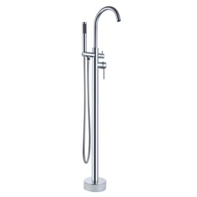 Lanbo Freestanding Bathtub Filler Brushed Nickel Faucet Brass Swivel Spout Handheld Showerhead