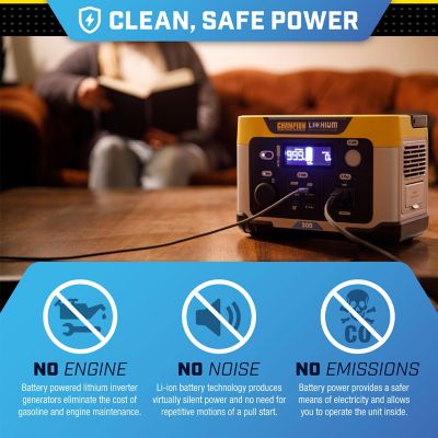Image showing 7 th Champion Power Equipment 600/300-Watt Lithium-Ion Solar Generator Portable Power Station Backup Battery, 285Wh