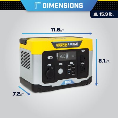 Image showing 7 th Champion Power Equipment 1,200/600-Watt Lithium-Ion Solar Generator Portable Power Station Backup Battery, 579Wh