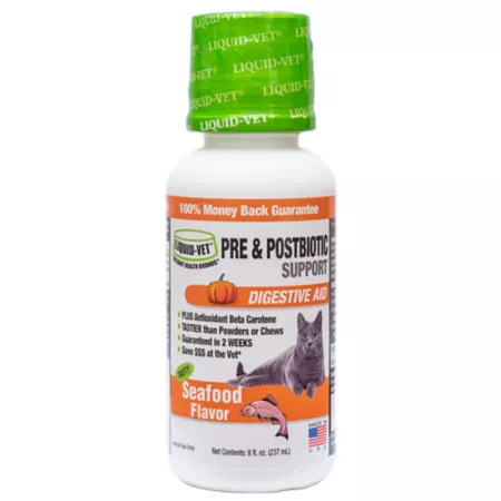 Liquid-Vet Feline Pre & PostBiotic Support Seafood Flavor Formula for Cats 8 oz. Cat Digestion Supplements