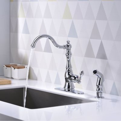 Image showing  Single-Handle Standard Kitchen Faucet with Side Sprayer in Rust and Spot Resist in Polished Chrome