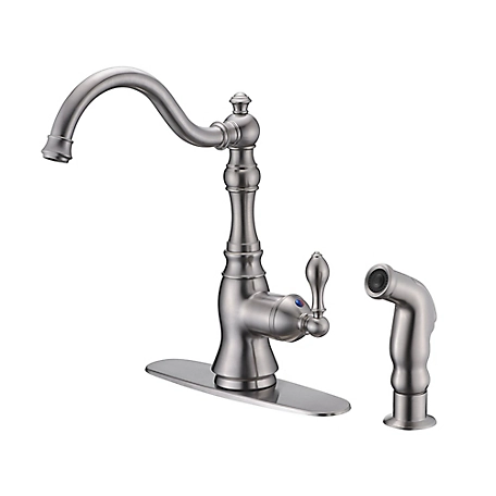 Ultra Faucets Single-Handle Standard Kitchen Faucet with Side Sprayer in Rust and Spot Resist in Brushed Nickel
