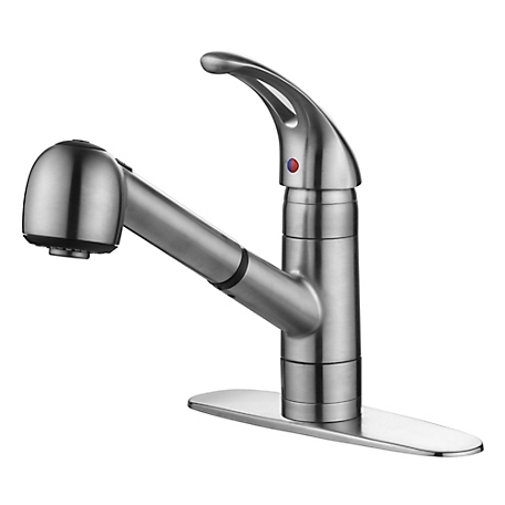 Ultra Faucets Vantage Single Handle Pull-Out Sprayer Kitchen Faucet with Accessories in Rust and Spot Resist in Brushed Nickel