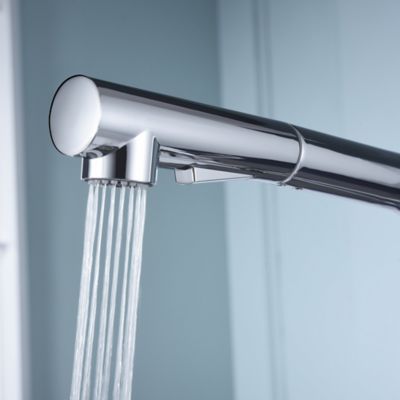 Image showing  Hena Single-Handle Pull-Out Sprayer Kitchen Faucet with Accessories in Rust and Spot Resist in Polished Chrome