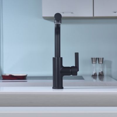 Image showing  Hena Single-Handle Pull-Out Sprayer Kitchen Faucet with Accessories in Rust and Spot Resist in Matte Black