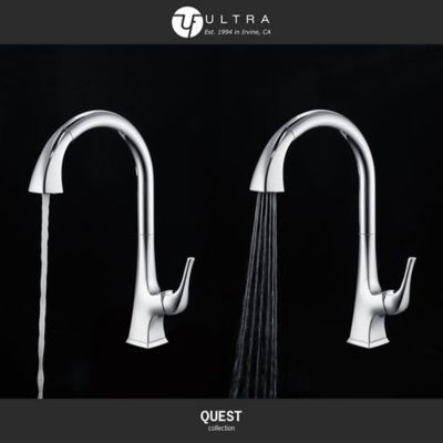Image showing  Quest Single Handle Pull-Down Sprayer Kitchen Faucet with Accessories in Rust and Spot Resist in Polished Chrome