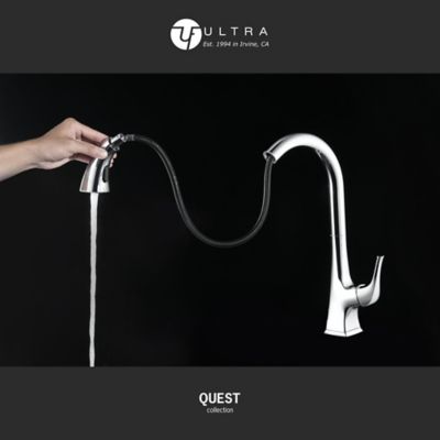 Image showing  Quest Single Handle Pull-Down Sprayer Kitchen Faucet with Accessories in Rust and Spot Resist in Polished Chrome