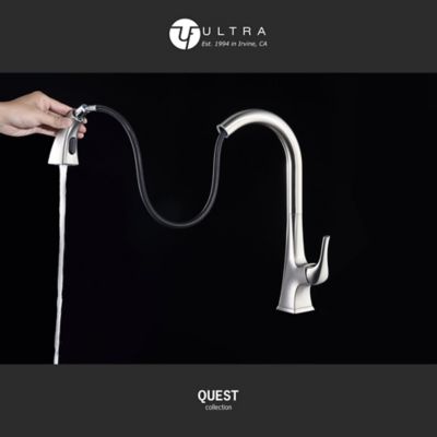 Image showing  Quest Single Handle Pull-Down Sprayer Kitchen Faucet with Accessories in Rust and Spot Resist in Brushed Nickel