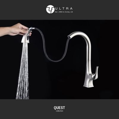 Image showing  Quest Single Handle Pull-Down Sprayer Kitchen Faucet with Accessories in Rust and Spot Resist in Brushed Nickel