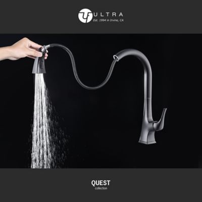 Image showing  Quest Single Handle Pull-Down Sprayer Kitchen Faucet with Accessories in Rust and Spot Resist in Oil Rubbed Bronze