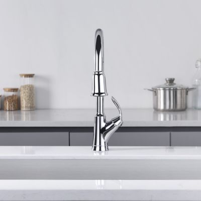 Image showing  Stilleto Single-Handle Pull-Down Sprayer Kitchen Faucet, Accessories in Rust and Spot Resist in Polished Chrome
