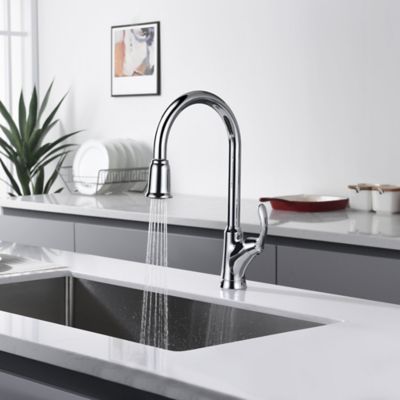 Image showing  Stilleto Single-Handle Pull-Down Sprayer Kitchen Faucet, Accessories in Rust and Spot Resist in Polished Chrome