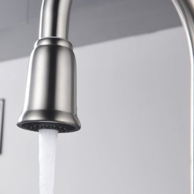 Image showing  Stilleto Single-Handle Pull-Down Sprayer Kitchen Faucet with Accessories in Rust and Spot Resist in Brushed Nickel