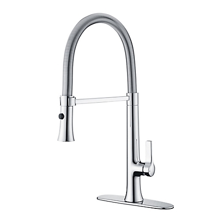 Ultra Faucets Nita Spring Spout Single-Handle Pull-Down Sprayer Kitchen Faucet w/Accessories Rust & Spot Resist, Polished Chrome