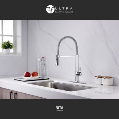 Image showing  Nita Spring Spout Single-Handle Pull-Down Sprayer Kitchen Faucet, Accessories Rust & Spot Resist Polished Chrome
