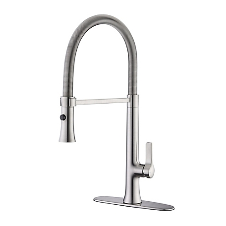 Ultra Faucets Nita Spring Spout Single-Handle Pull-Down Sprayer Kitchen Faucet w/Accessories Rust & Spot Resist, Brushed Nickel