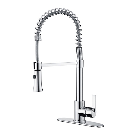 Ultra Faucets Euro Spring Spout Single-Handle Pull-Down Sprayer Kitchen Faucet w/Accessories Rust & Spot Resist, Polished Chrome