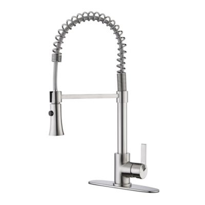 Ultra Faucets Euro Spring Spout Single-Handle Pull-Down Sprayer Kitchen Faucet w/Accessories Rust & Spot Resist, Brushed Nickel