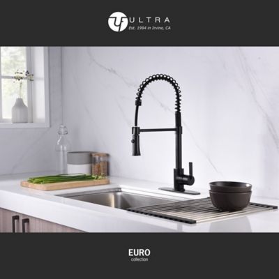 Image showing  Euro Spring Spout Single-Handle Pull-Down Sprayer Kitchen Faucet, Accessory Rust & Spot Resist Oil Rubbed Bronze
