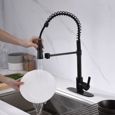 Image showing  Euro Spring Spout Single-Handle Pull-Down Sprayer Kitchen Faucet, Accessory Rust & Spot Resist Oil Rubbed Bronze