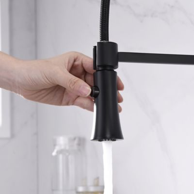 Image showing  Euro Spring Spout Single-Handle Pull-Down Sprayer Kitchen Faucet, Accessories Rust and Spot Resist in Matte Black